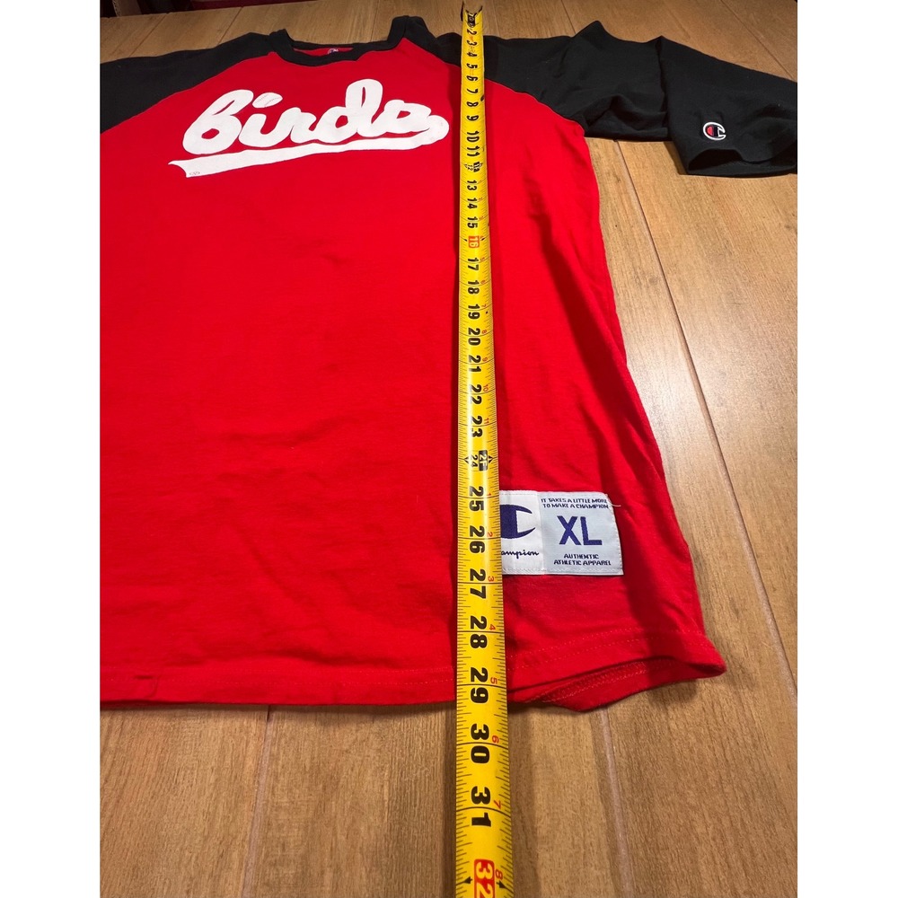 Birds Champion T Shirt Mens XL Raglan 3/4 Sleeve Baseball Graphic‎ Tee Red Black - Picture 5 of 8